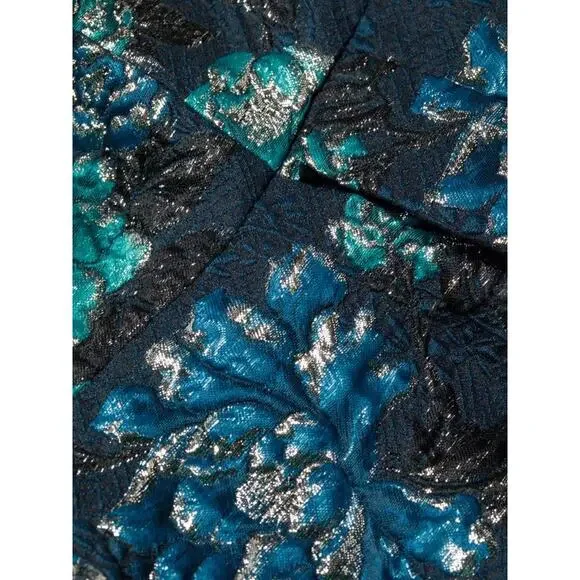 Teri Jon Rickie Freeman Navy Floral Jacquard A-Line Cocktail Midi Dress 10  - threedaughtersproperties.com